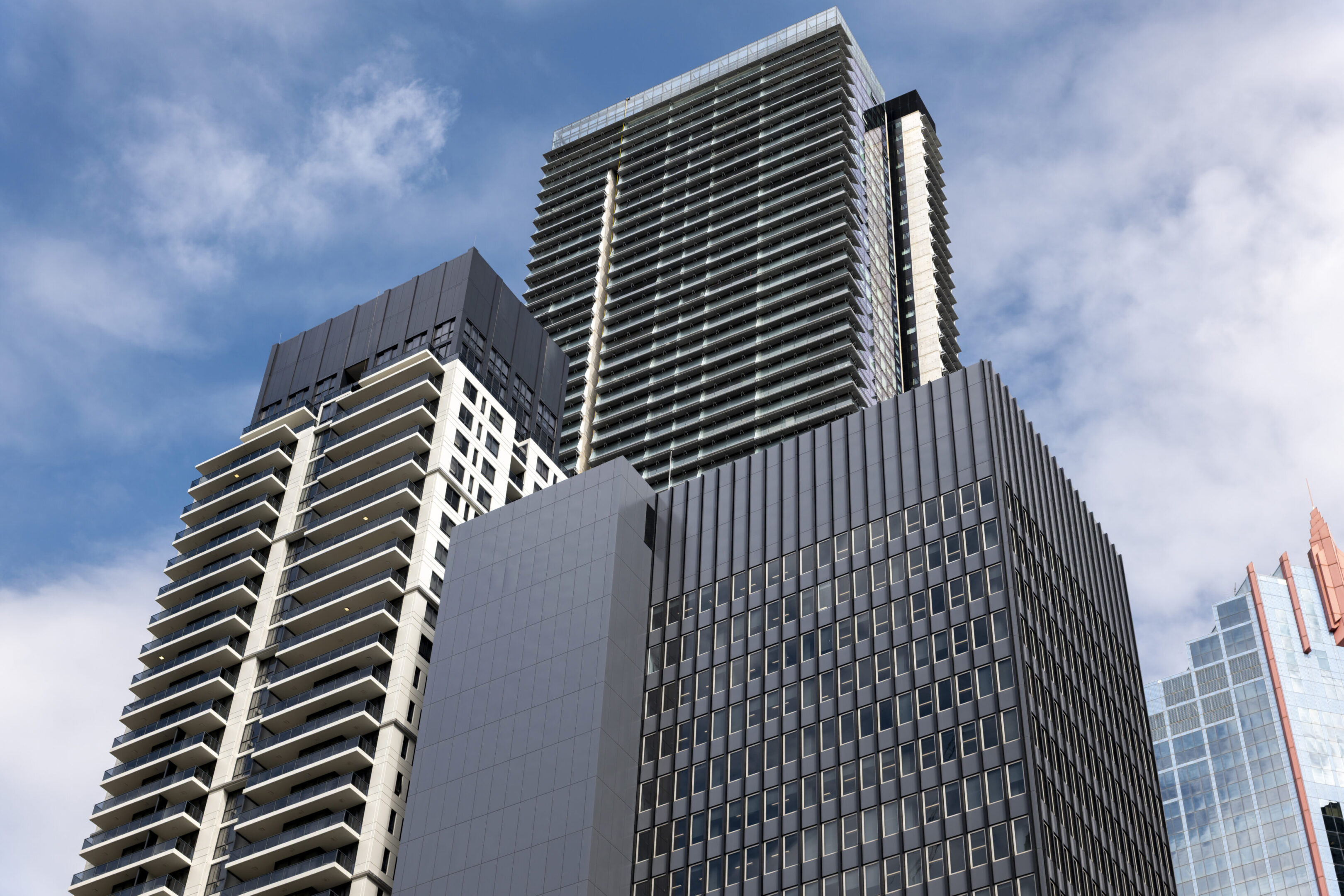 Skyscrapers against a cloudy sky